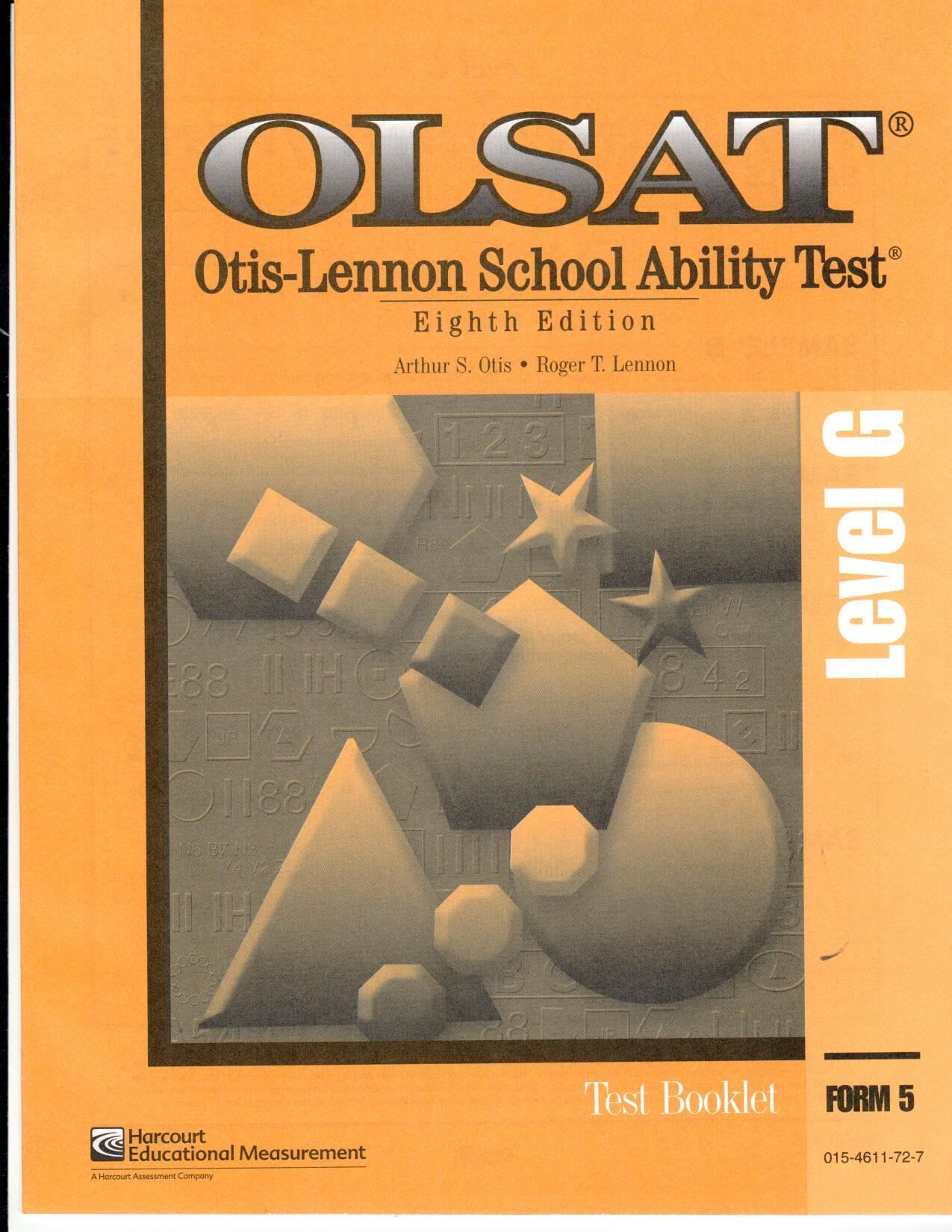 OLSAT 8 Level G Reusable Test Book