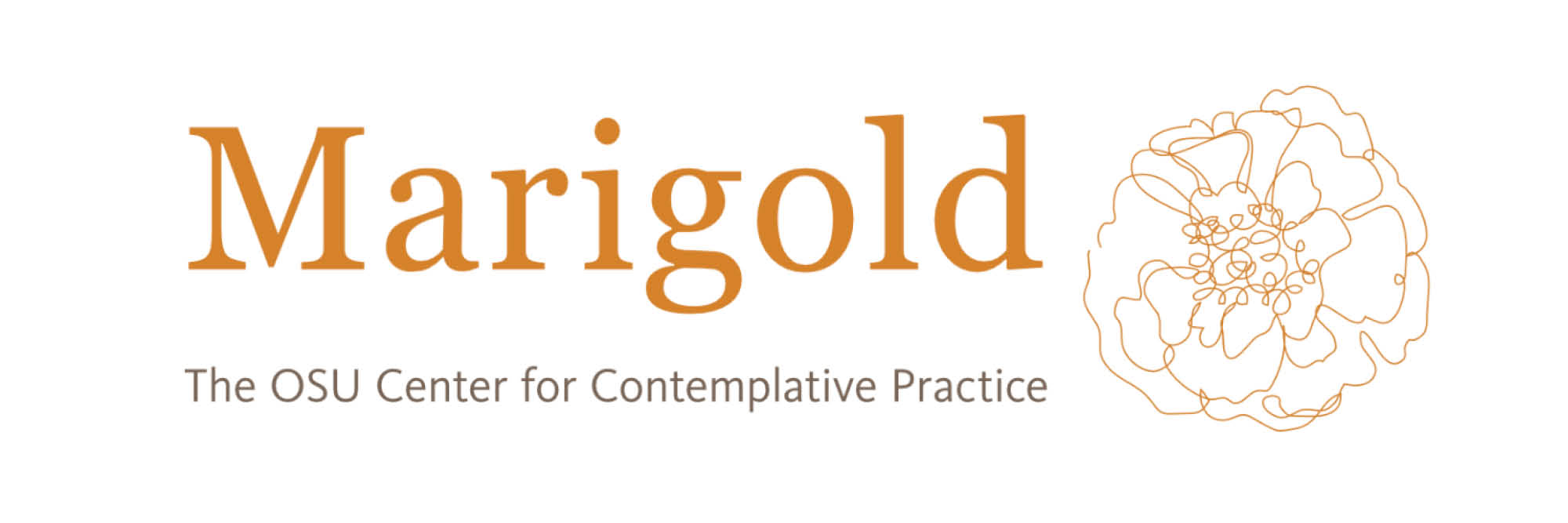 Marigold: The OSU Center for Contemplative Practice text with a line drawing of a marigold flower