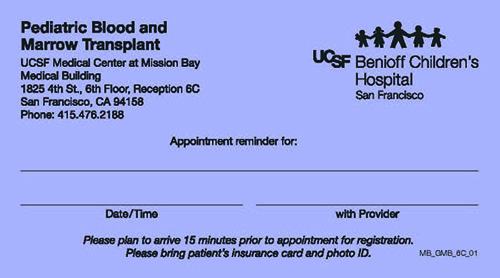 MB_GMB_6C_01 Pediatric Blood and Marrow Transplant Appointment Cards