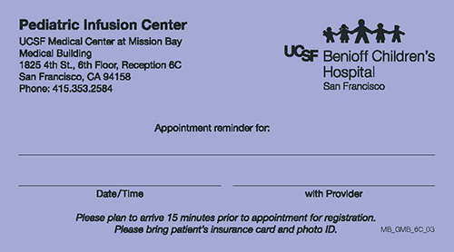 MB_GMB_6C_03 Pediatric Infusion Center Appointment Cards