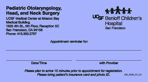 MB_GMB_5C_04 Pediatric Otolaryngology, Head and Neck Surgery Appointment Cards