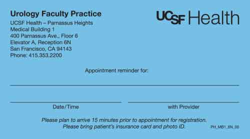 PH_MB1_6N_00 Urology Faculty Practice Appointment Cards
