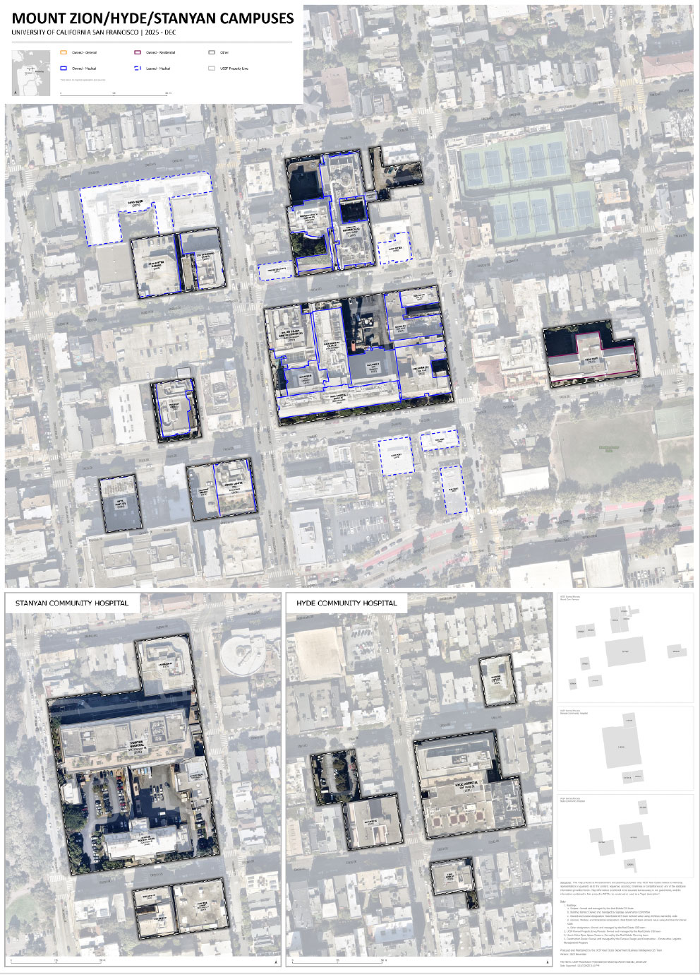 UCSF Mount Zion/Hyde/Stanyan Campuses Aerial Basemap 36" x 50"