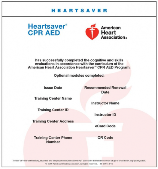 Heartsaver CPR AED Card