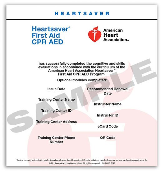 Heartsaver First Aid CPR AED Card