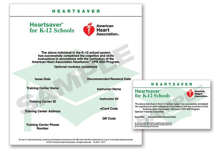 Heartsaver For K-12 Schools Card