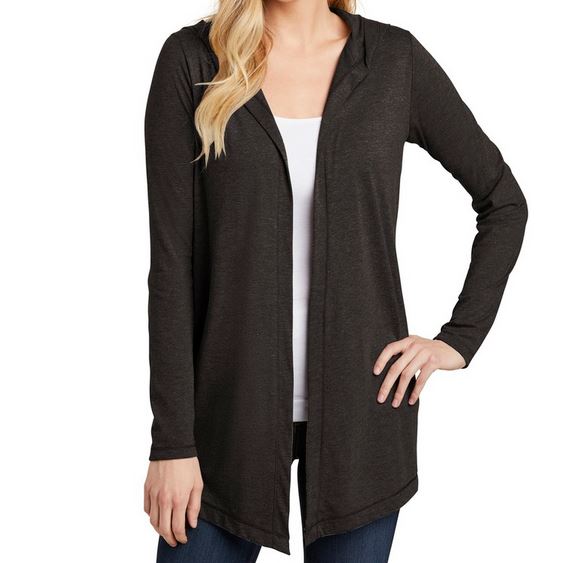 District Perfect Tri Hooded Cardigan, Black Frost