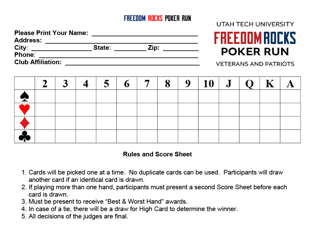 Additional Poker Run Scorecard