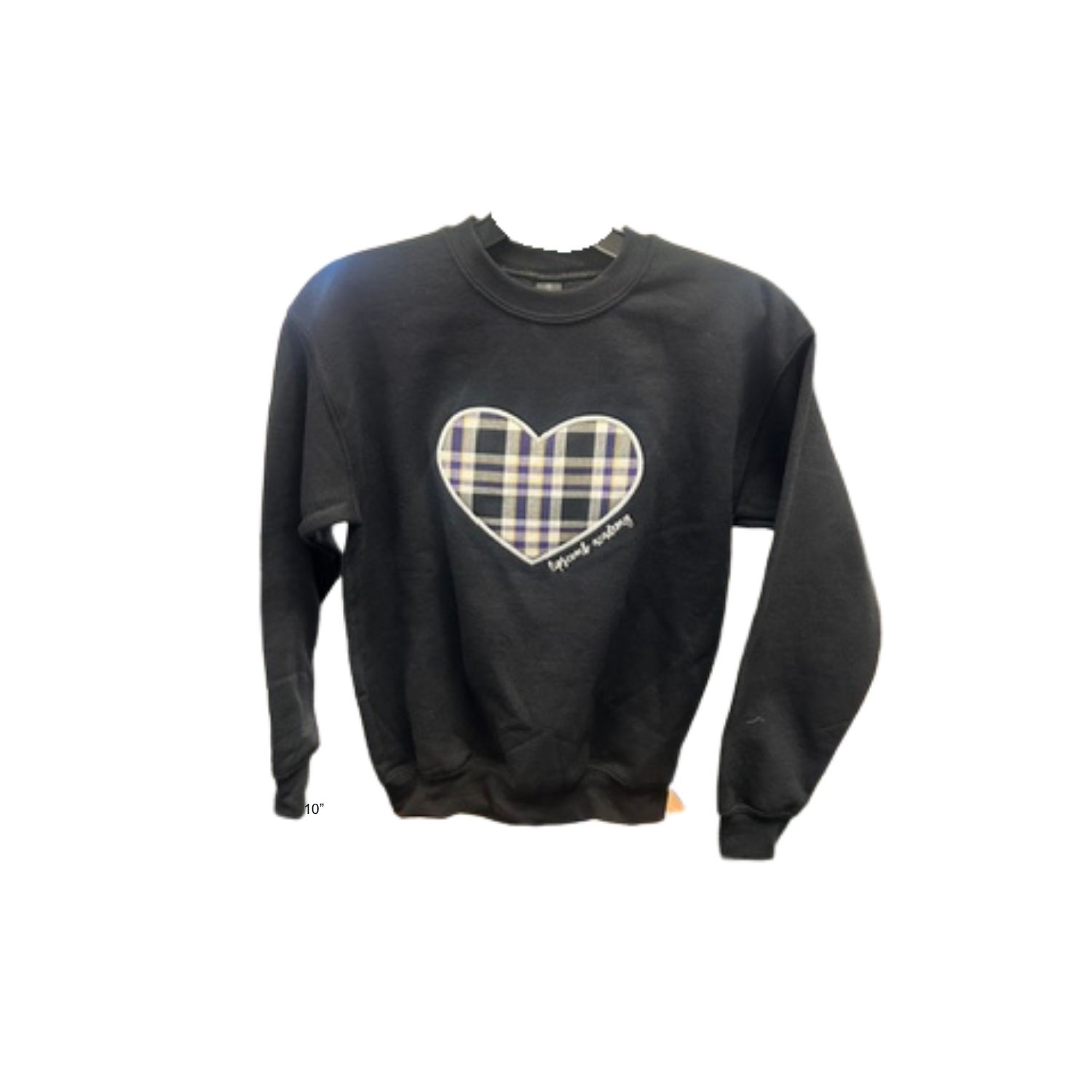 Youth Sweatshirt w/plaid heart applique - Black