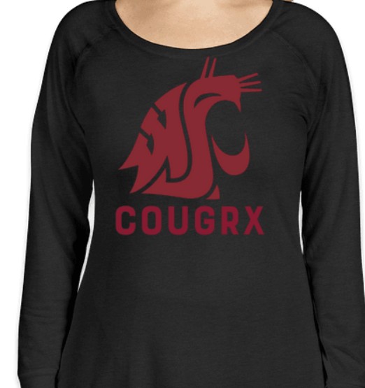 (3057) Long Sleeve T-shirt (F) WSU COUGRX (Red)  - Dark Gray- XS