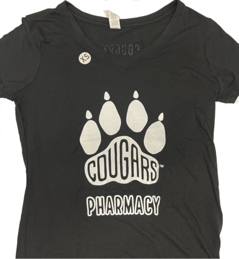 (2529) V-Neck T-shirt Paw Cougars Pharmacy - Large