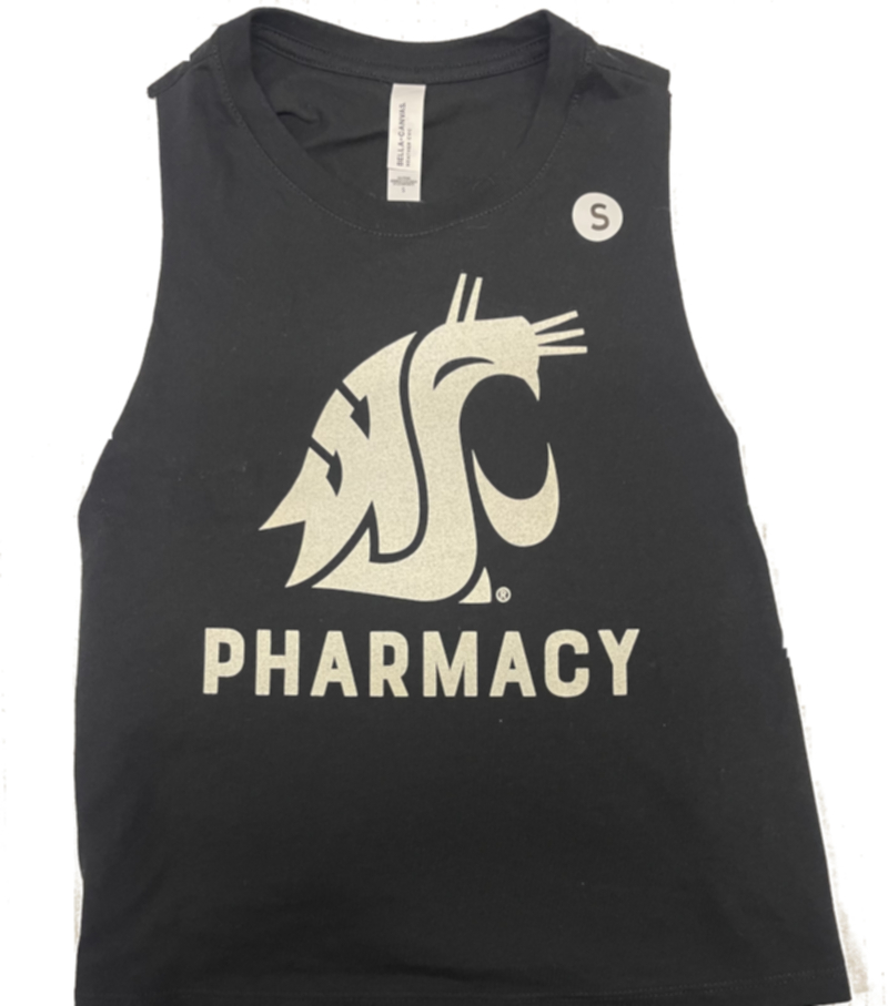 (2573) Women's Raceback Crop Tank Top (F) Cougar Logo (B) COUGRX- Black - Small