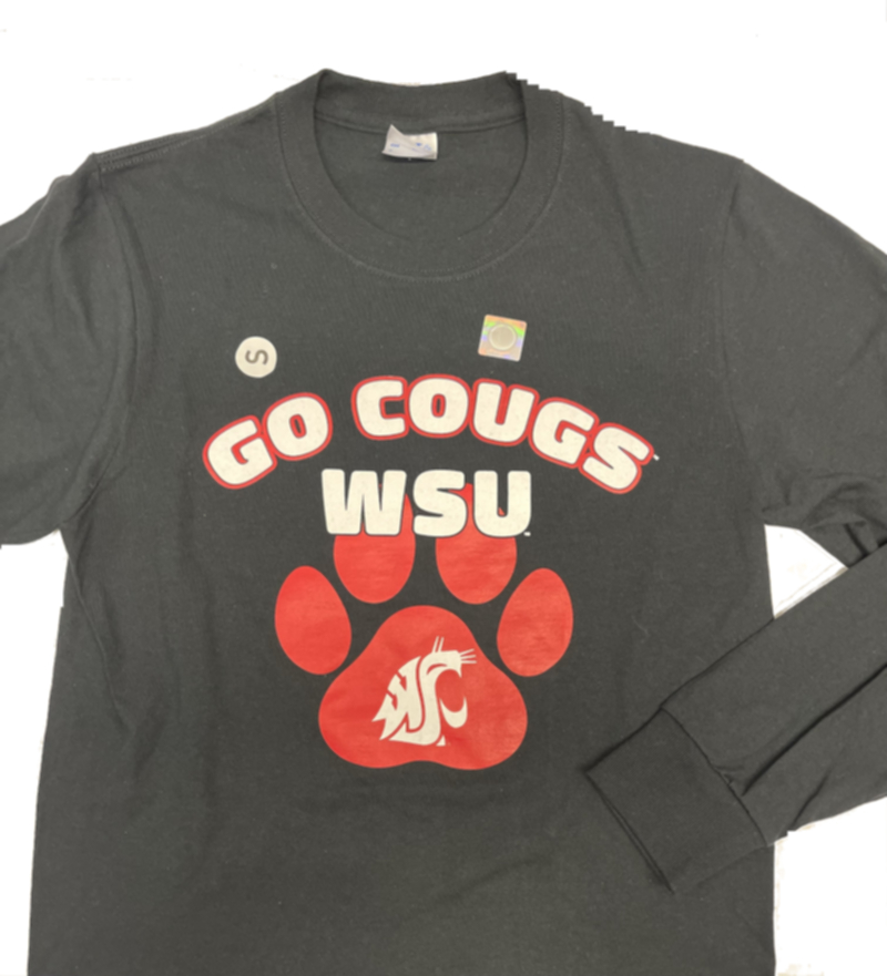 (2631) Crew Neck Long Sleeve Shirt (F) GO COUGS WSU Paw Print - Black - Medium