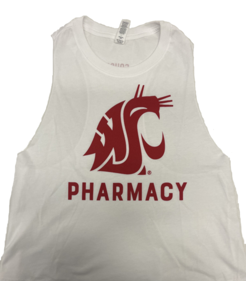 (2578) Women's Racerback Crop Tank Top (F) Cougar Logo  (B) COUGRX- White- Small