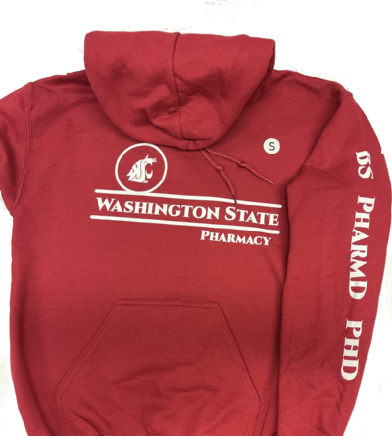 (2604) Hoodie Sweatshirt (F) Washington State Pharmacy, Sleeve - BS PHARMD PHD - Red - Small