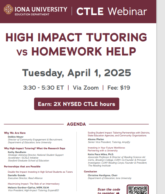 Iona University CTLE Webinar Event - High Impact Tutoring Vs Homework Help