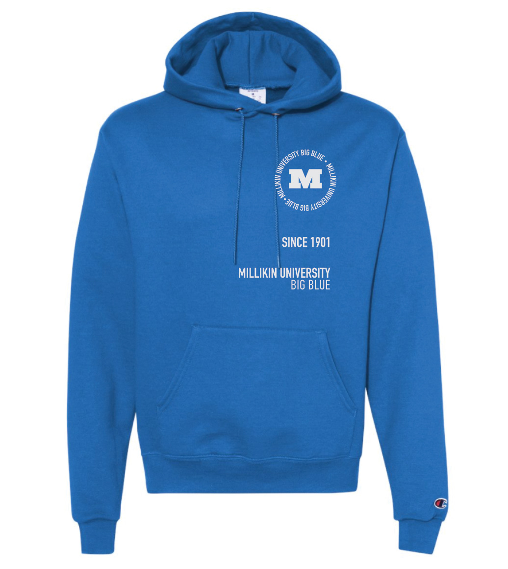 Champion Screenprinted Circular Royal Hooded Sweatshirt