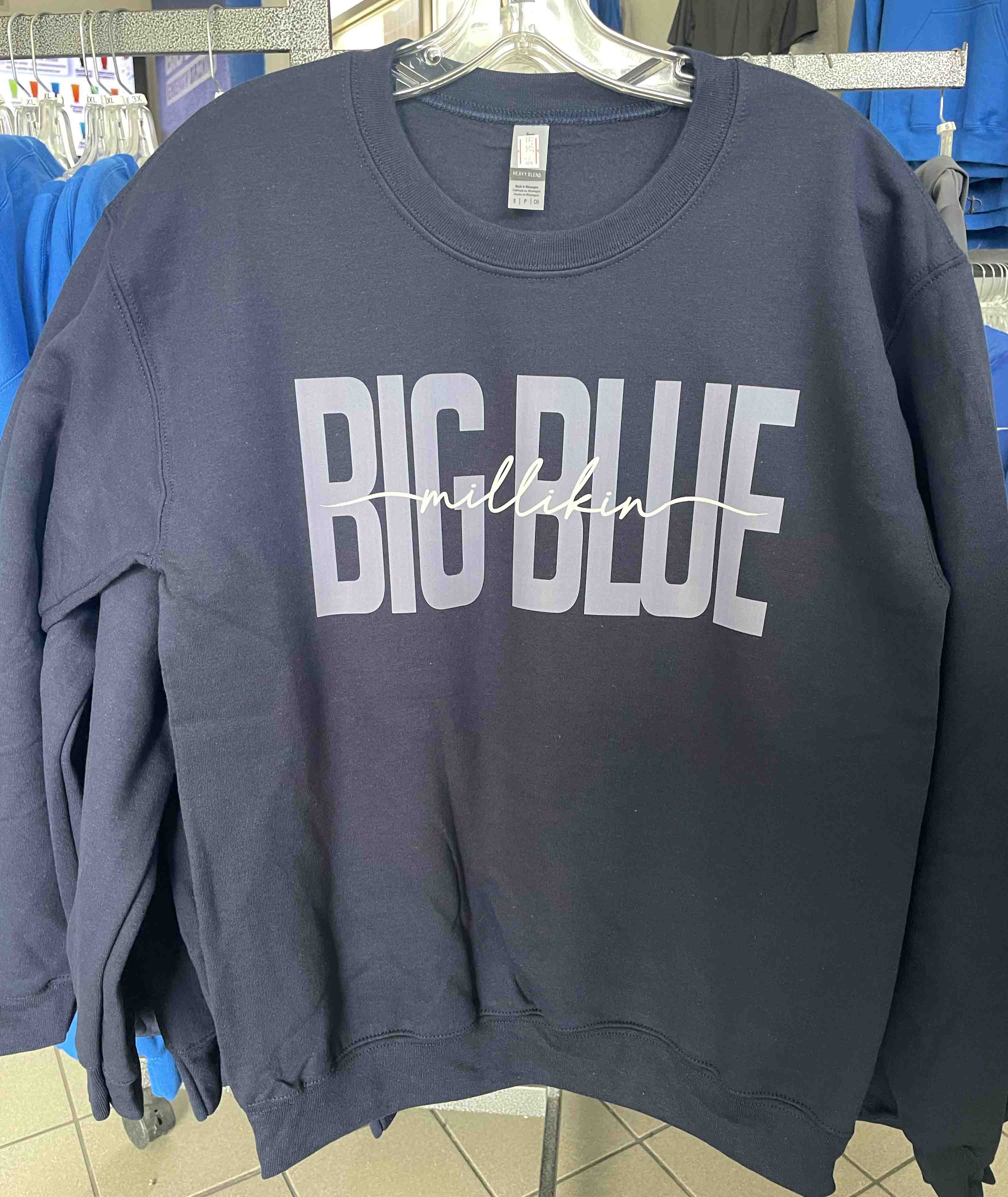 Big Blue Cursive Millikin Crew Sweatshirt