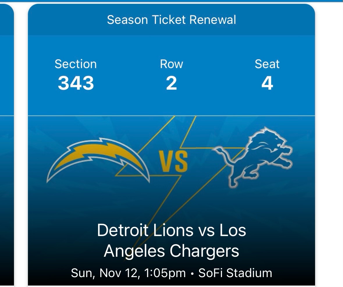 Detroit Lions At Los Angeles Chargers Tickets At SoFi