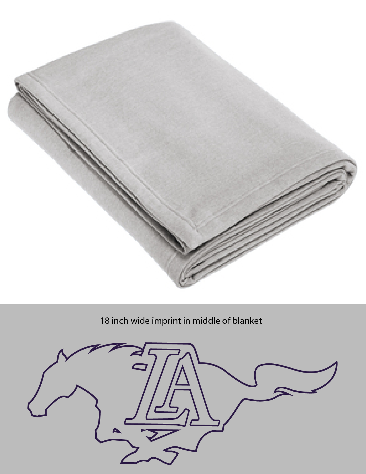 Grey Blanket - 65" x 85" Fleece w/ Mustang in the middle