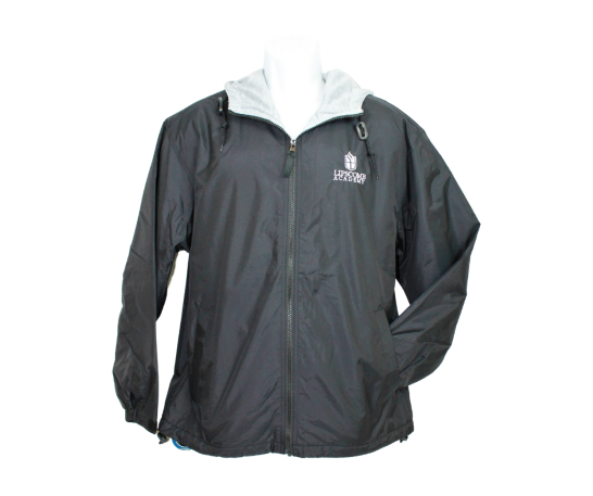 All Weather Jacket  - Black midweight lined hooded jacket w/ full front zip  and side pockets